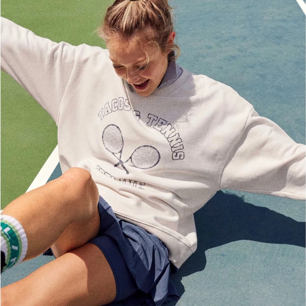 Aerie Tacos & Tennis Crewneck Sweatshirt Medium